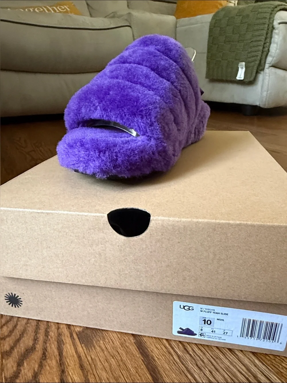 UGG Purple Plush Slide with Branded Strap